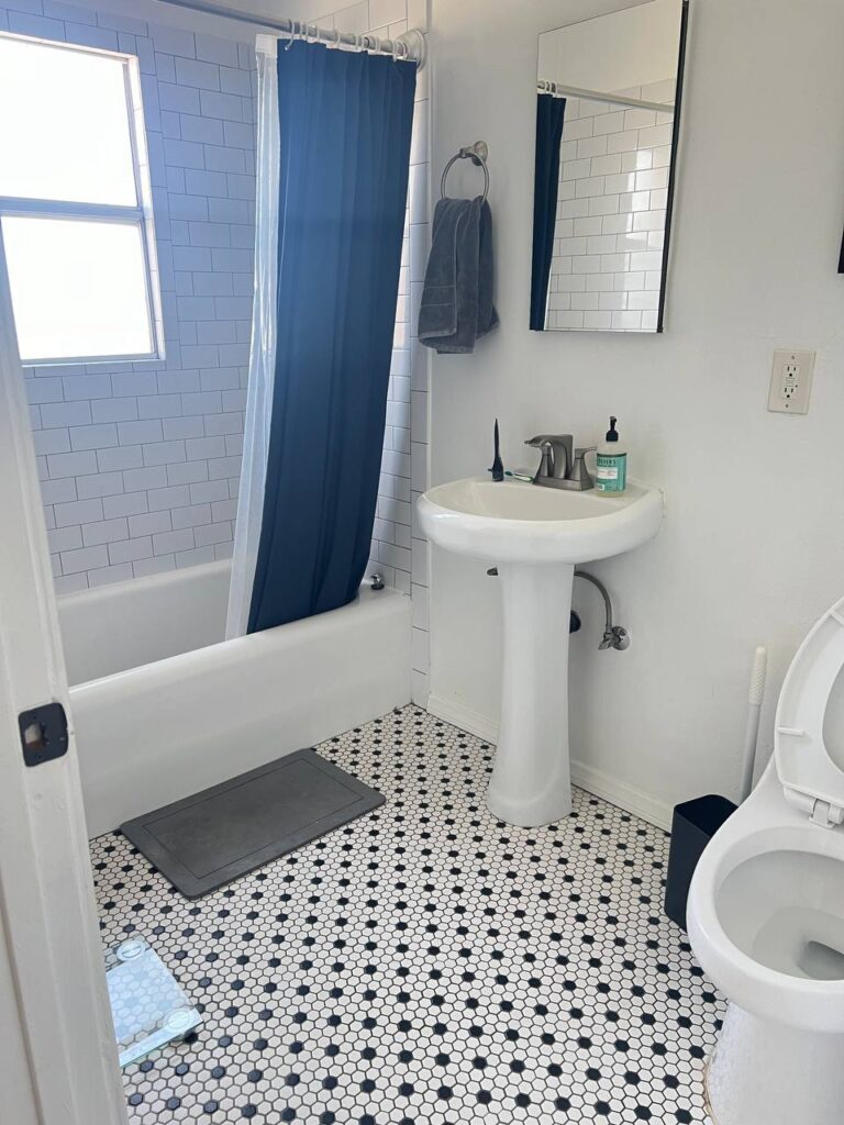 Modern bathroom before deep cleaning in a Los Angeles apartment