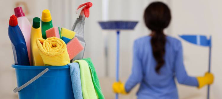Professional house cleaning in Los Angeles — woman with cleaning spray.