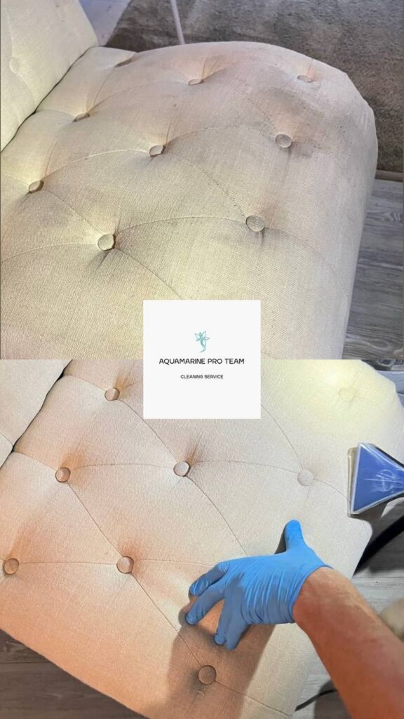 Aquamarine Pro Team upholstery cleaning in Los Angeles – deep steam cleaning for sofa and chairs using eco-friendly products.