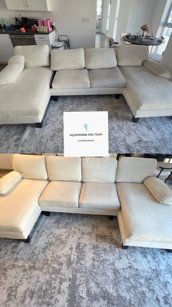 Aquamarine Pro Team upholstery cleaning in Los Angeles – professional sofa and couch deep cleaning with eco-friendly products.