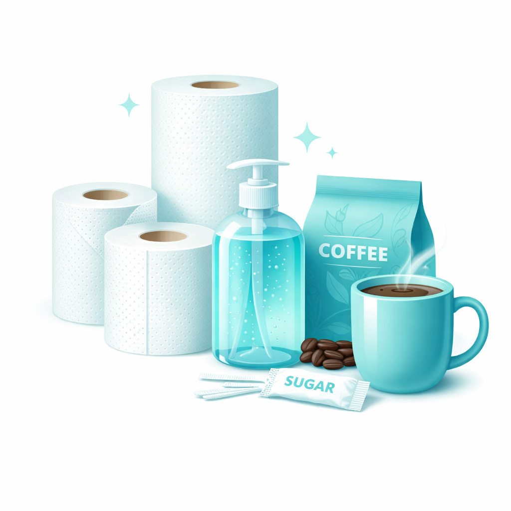 Restocking essential guest supplies like toilet paper, soap, and coffee for Airbnb hosts.